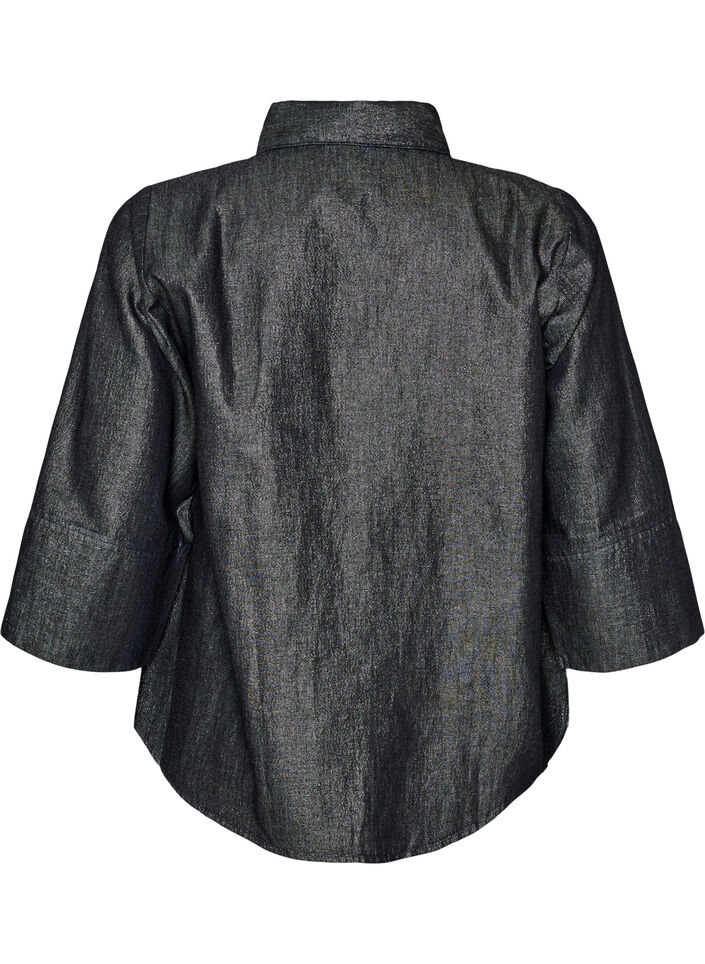 Denimbluse mit Glitzerfaden und 3/4-&Auml;rmeln, Grau, Packshot image number 1
