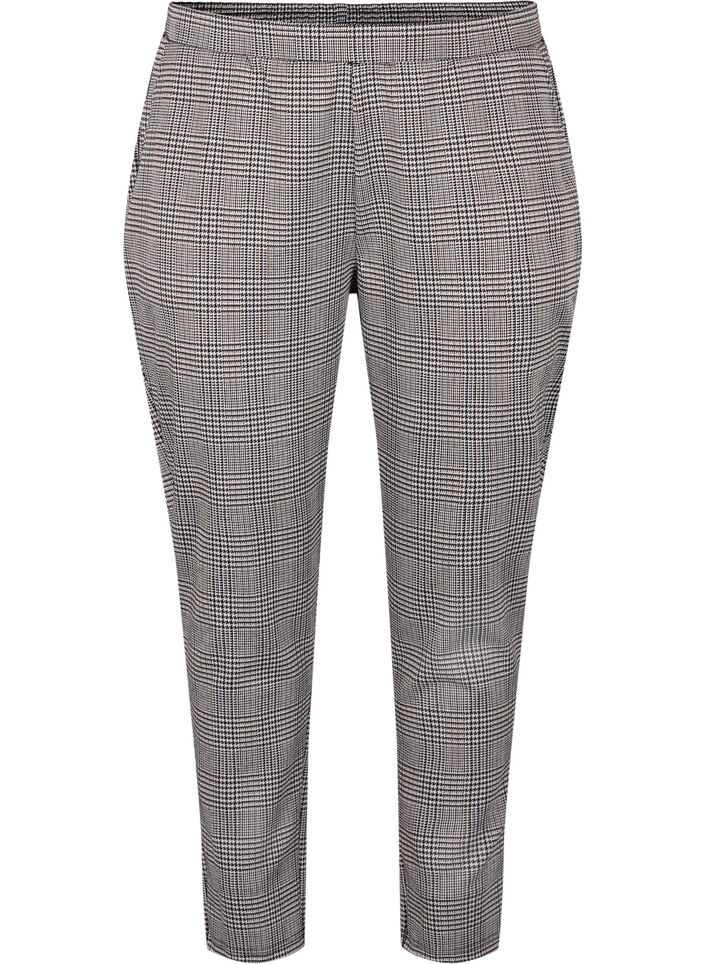Gekürzte Maddison-Hosen mit kariertem Muster, Beige Brown Check, Packshot image number 0
