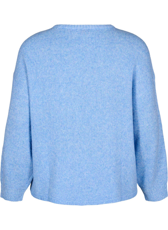 Langärmliger Strickpullover mit Wollanteil und Rundhalsausschnitt, Della R. Blue Mel., Packshot image number 1