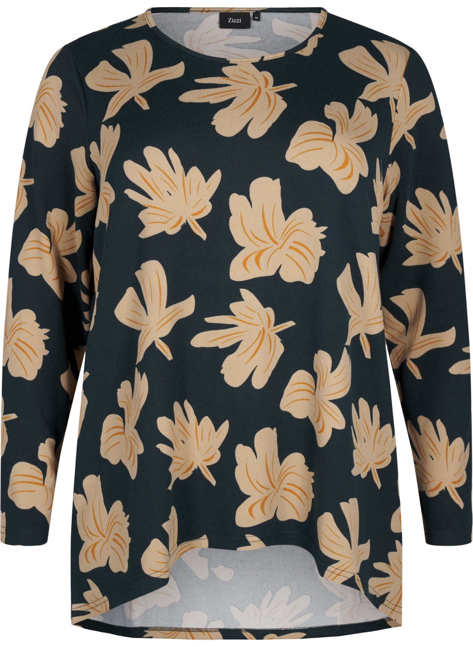 Zizzi  Bluse mit Blumenmuster und langen &Auml;rmeln, Gr&uuml;n, Packshot image number 0