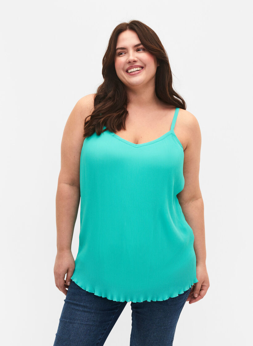Plissiertes &auml;rmelloses Top, Turquoise, Model image number 0