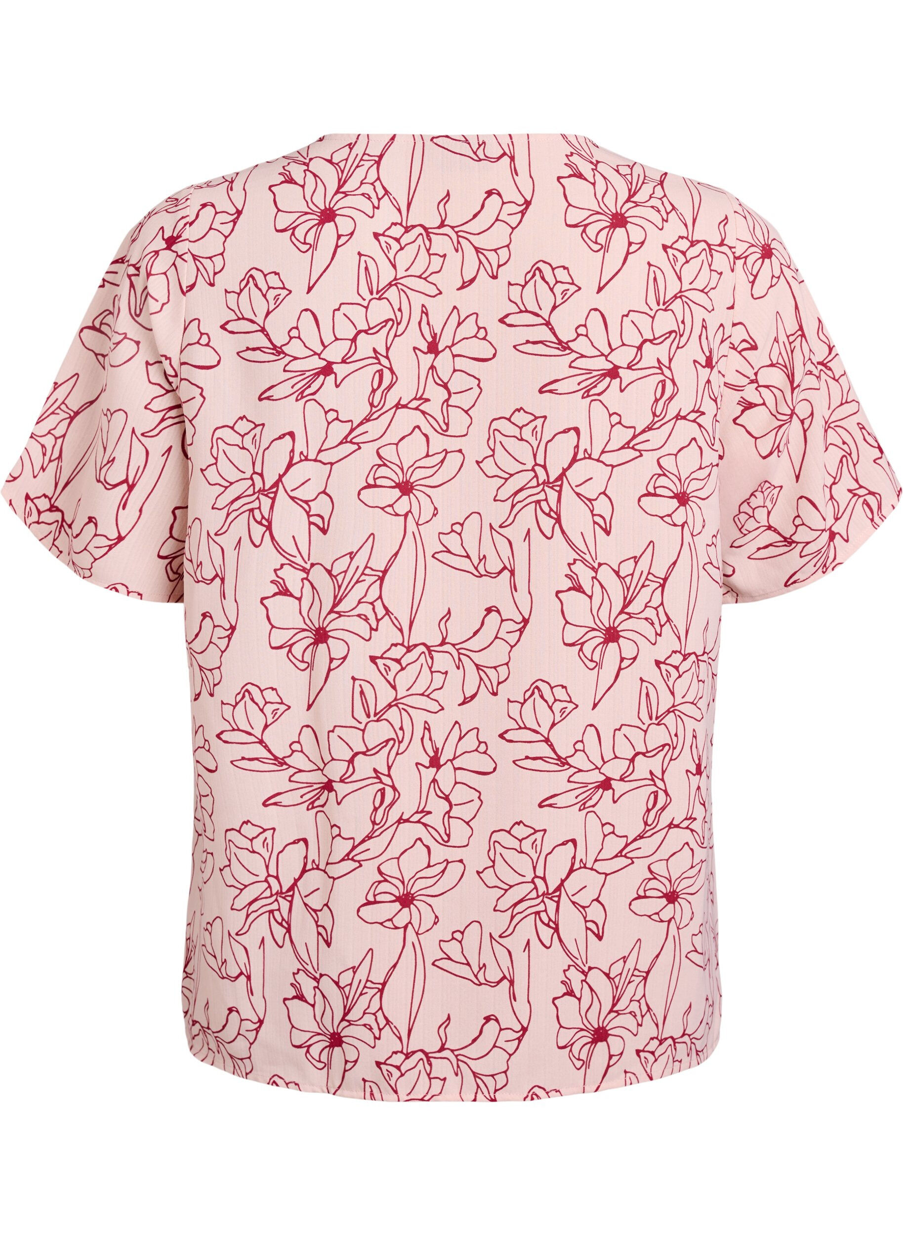 Zizzi Kurz&auml;rmelige Bluse mit Rundhalsausschnitt, Rot, Packshot image number 1