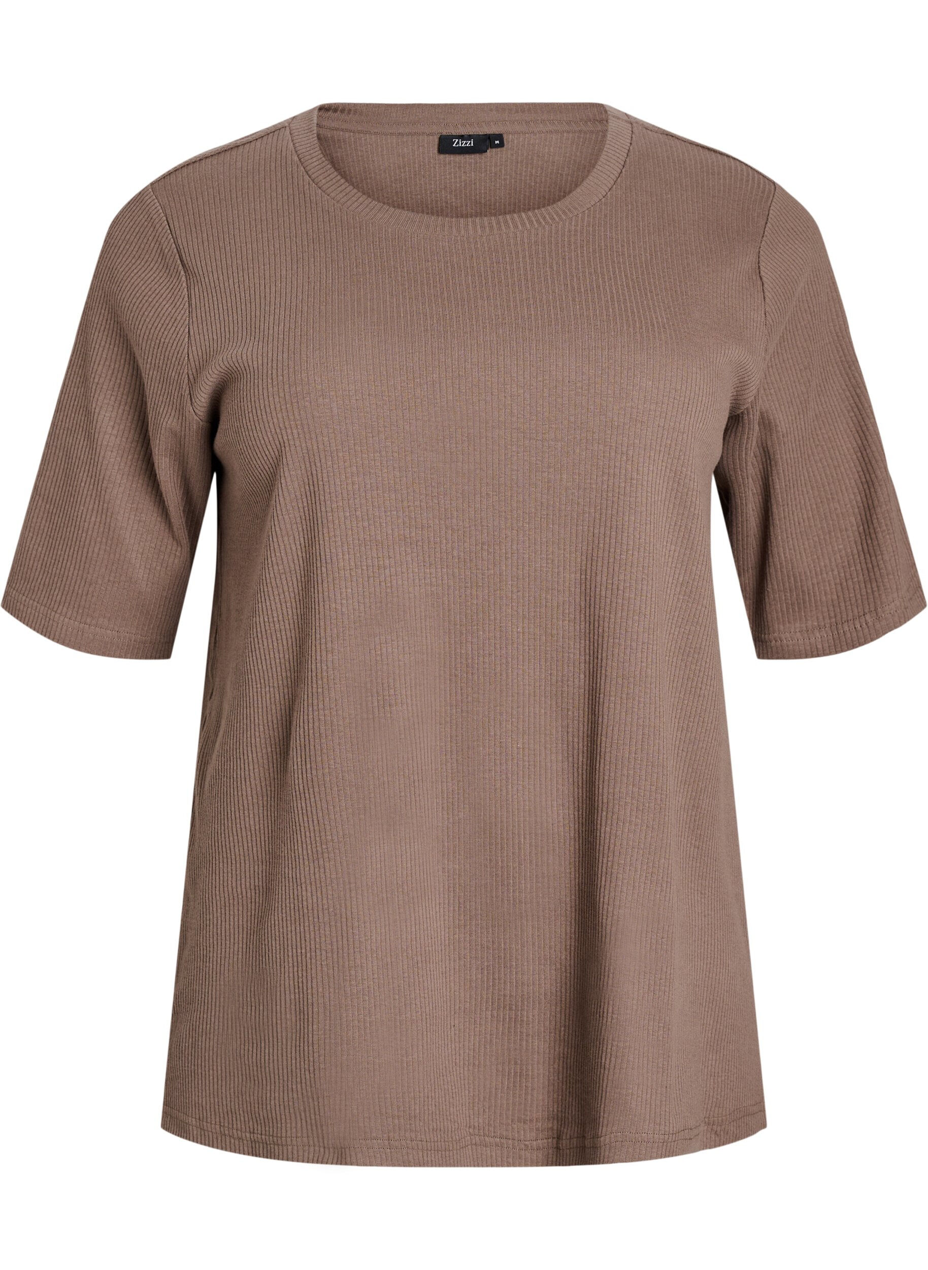 ZizziBluse aus geripptem Jersey mit kurzen &Auml;rmeln, Braun, Packshot image number 0