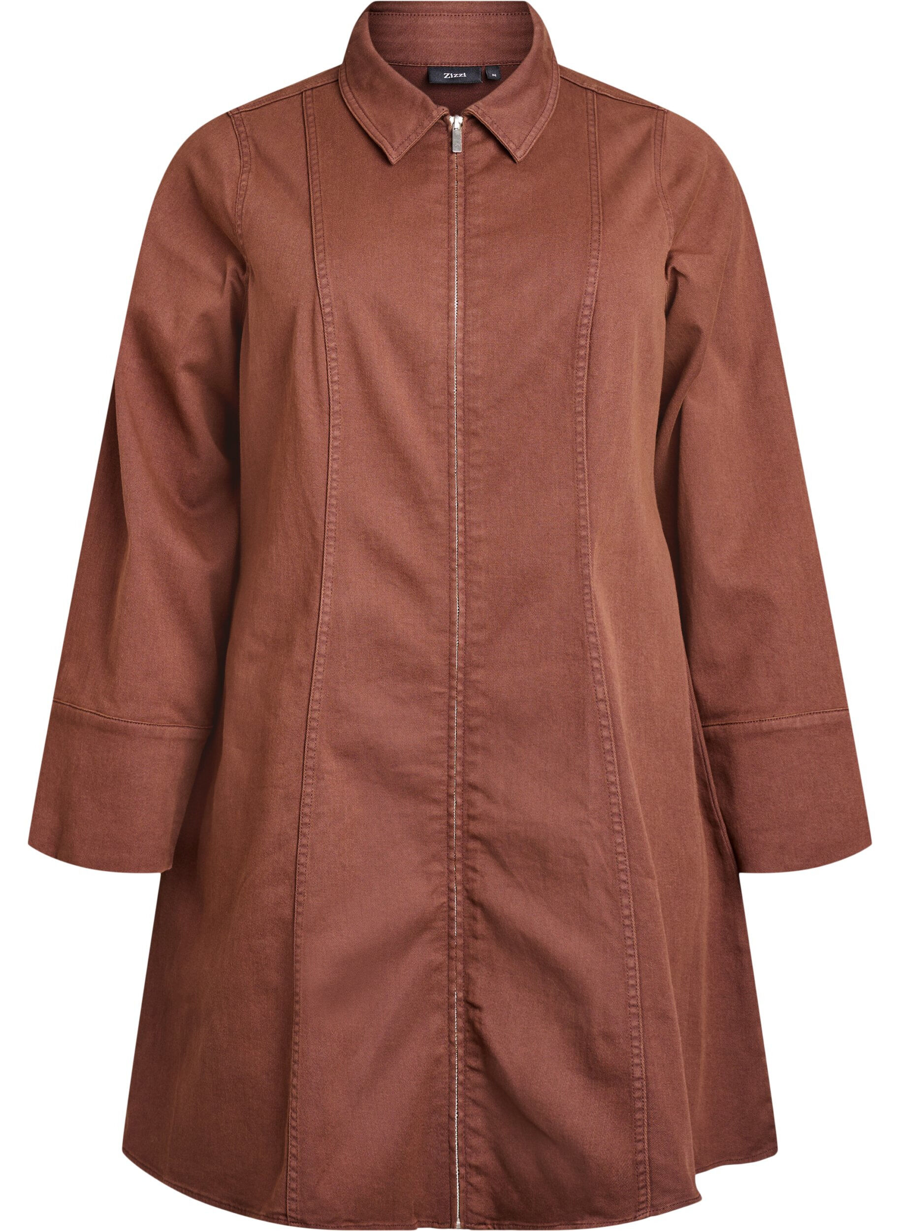 Zizzi Robe courte en twill avec fermeture &eacute;clair, Marron, Packshot image number 0
