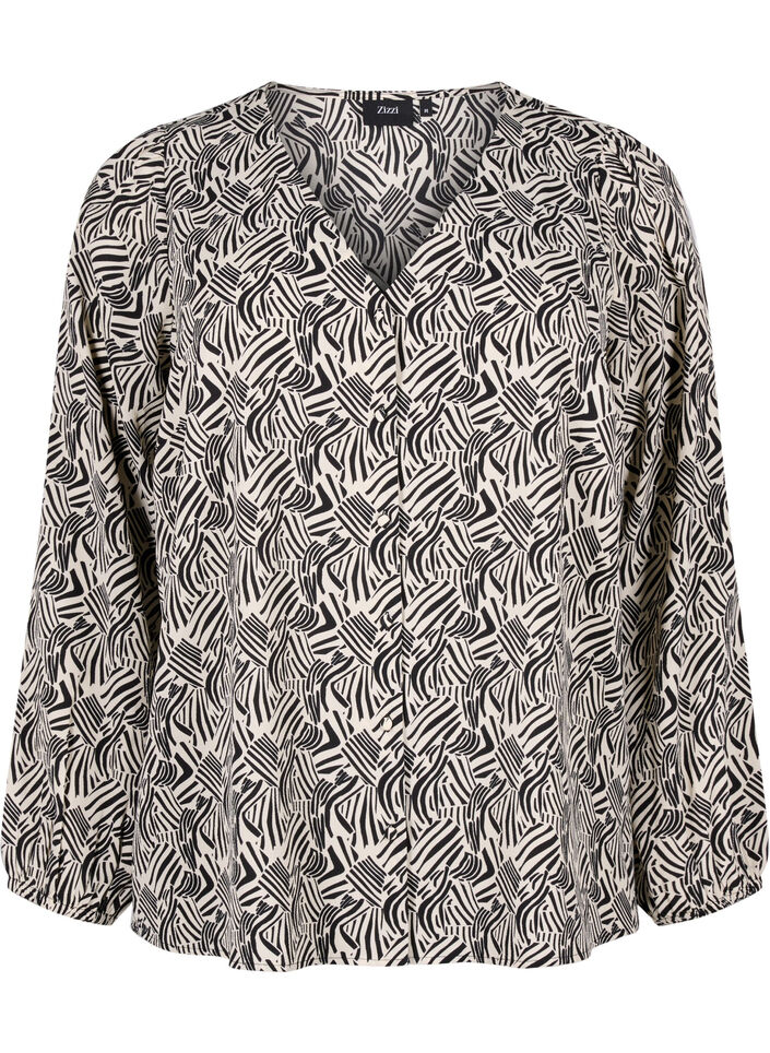Blouse avec col en V et imprimé, Birch Graphic, Packshot image number 0