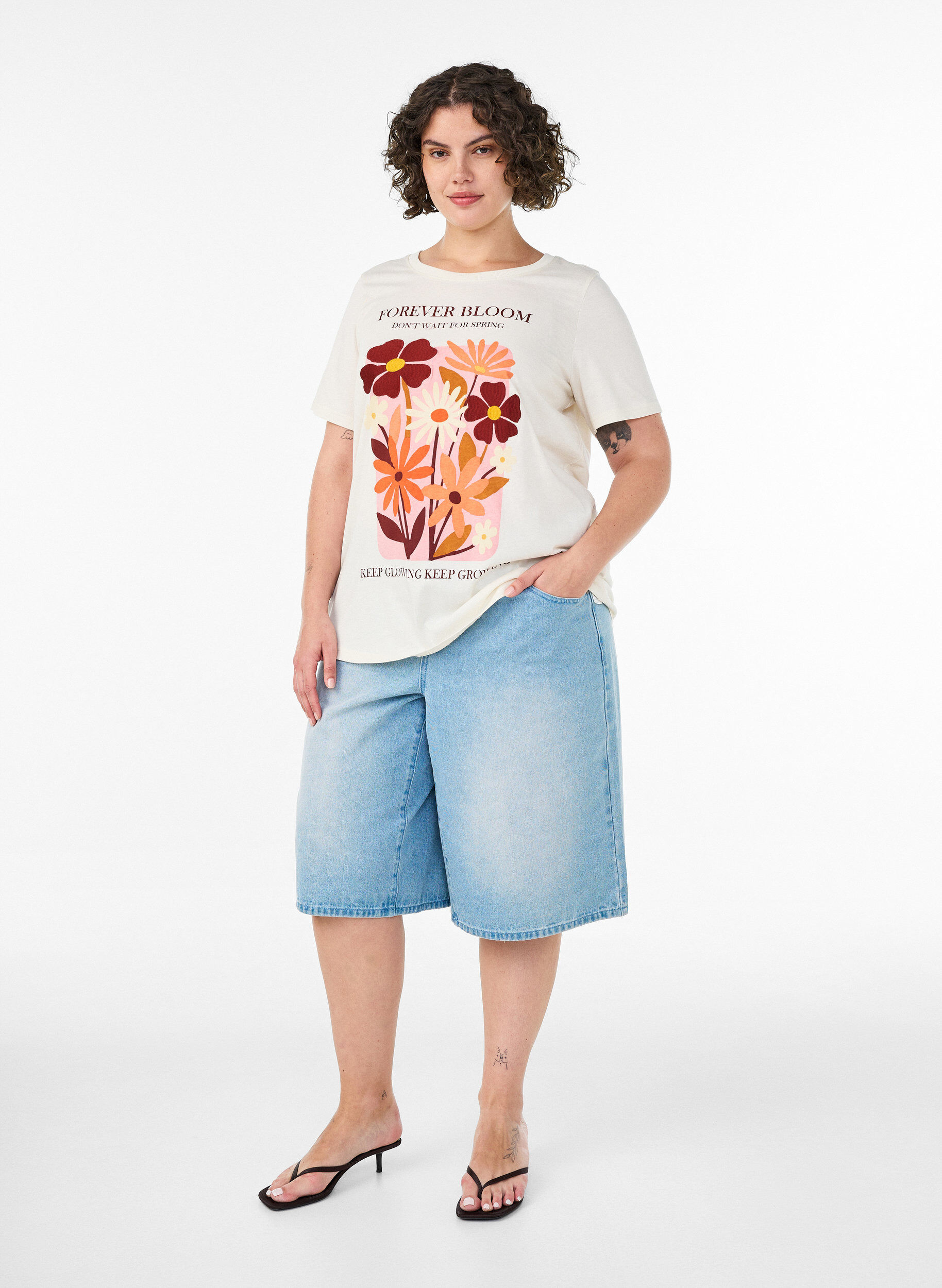 ZizziT-shirt en coton avec imprim&eacute;, Vanille, Model image number 1