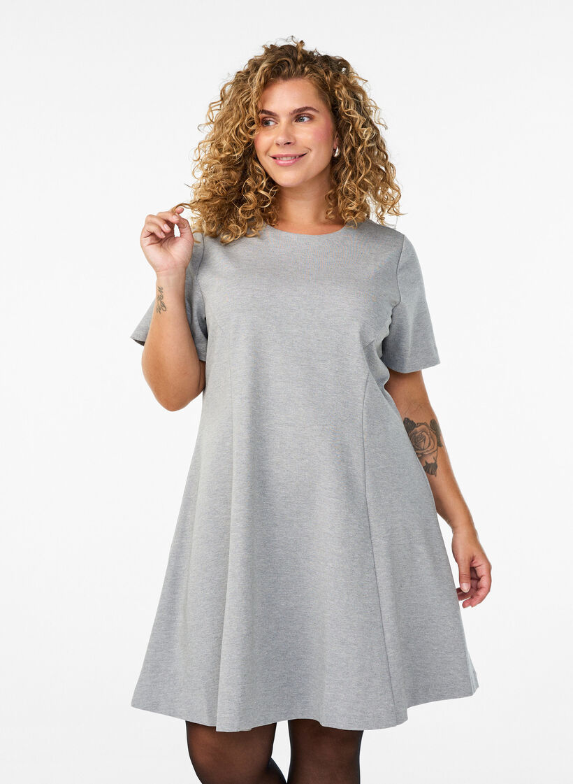 Robe courte &eacute;vas&eacute;e en jersey, Gris, Model image number 0