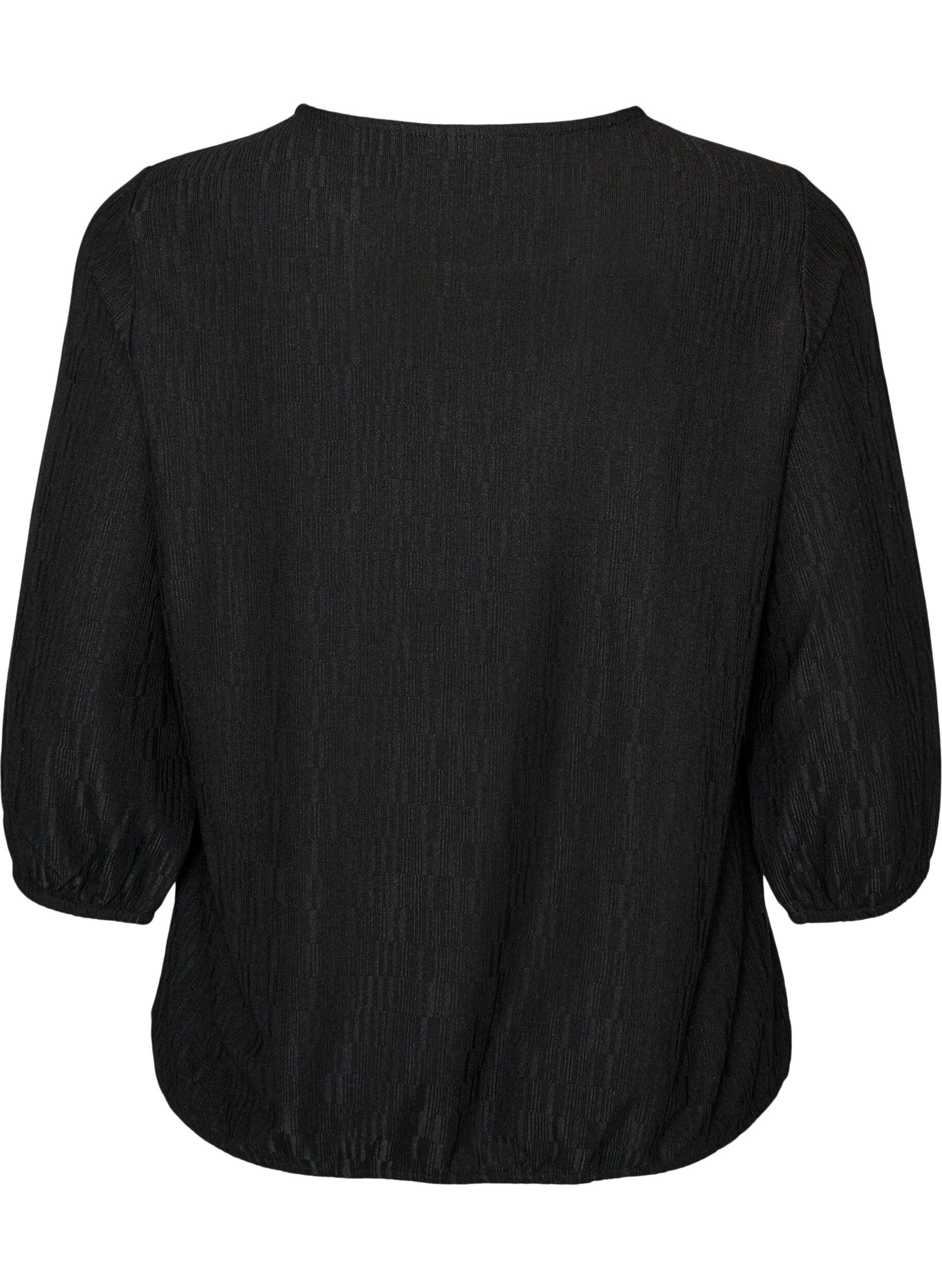 ZizziBluse mit Struktur und 3/4-&Auml;rmeln, Schwarz, Packshot image number 1