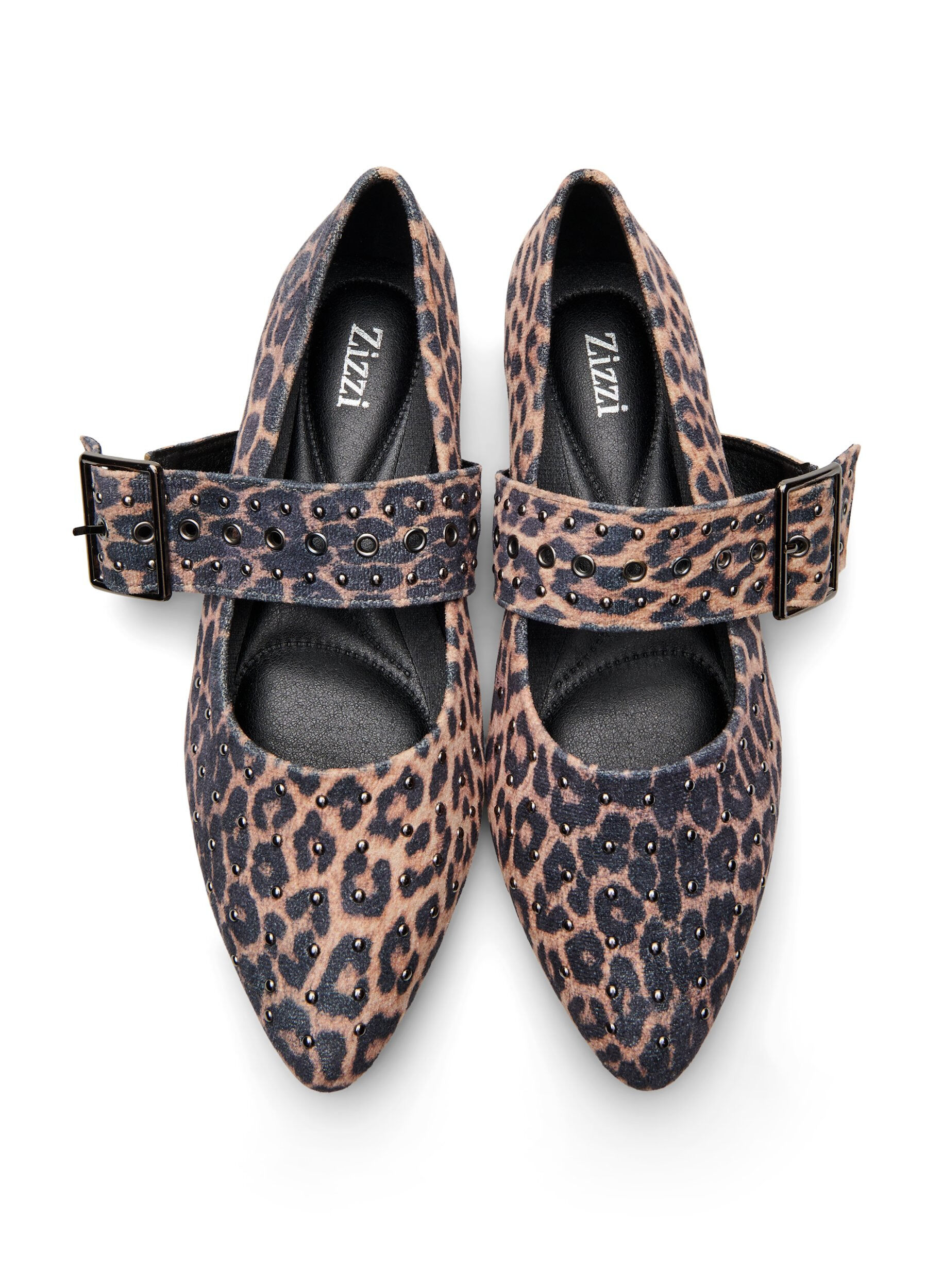 Zizzi Extra-Weite - Leopardprint Ballerina mit Schnalle und Nieten, Braun, Packshot image number 2
