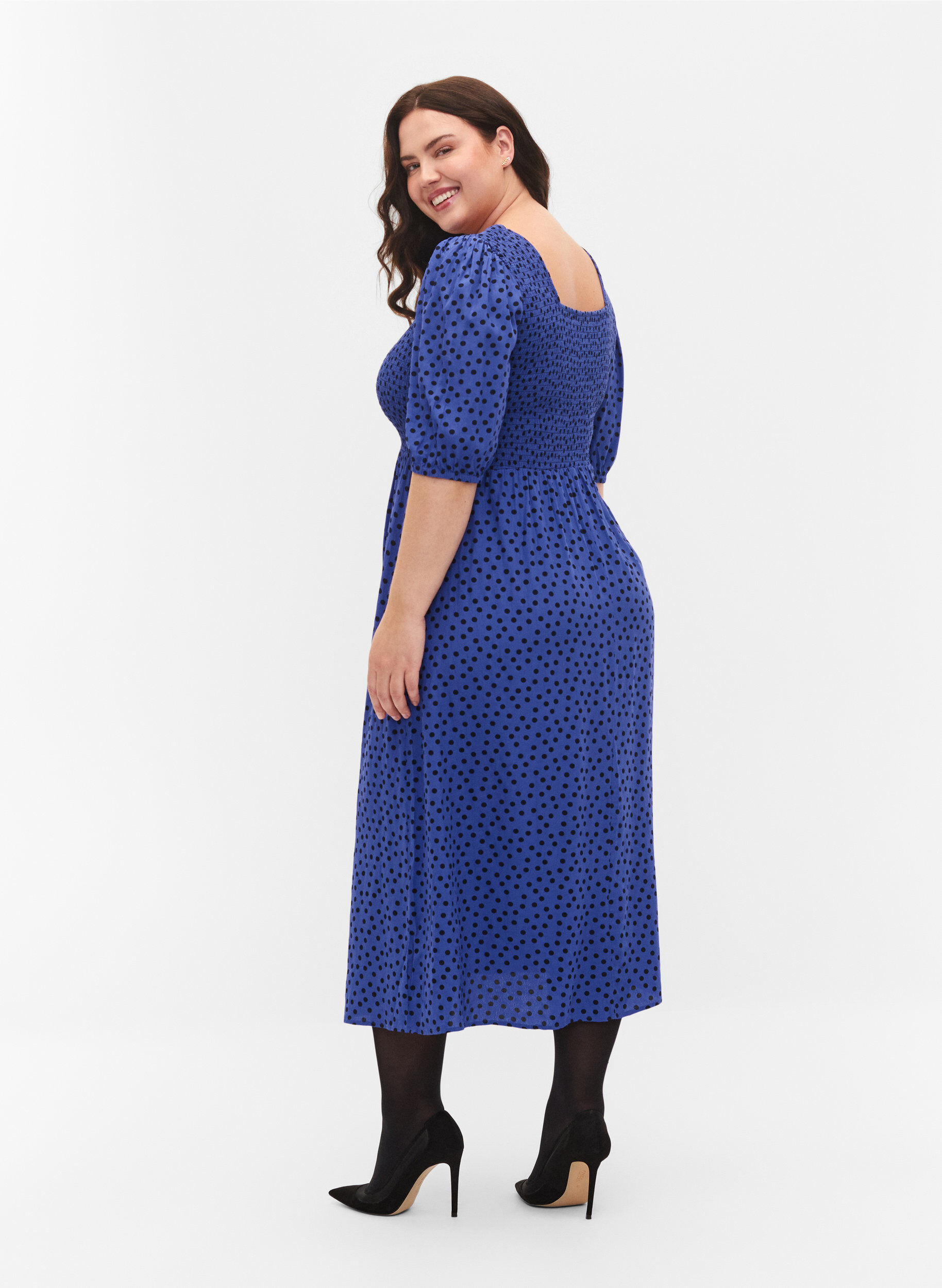 Zizzi Gepunktetes Kleid aus Viskose mit Smock, R.Blue w. Black Dot, Model image number 1