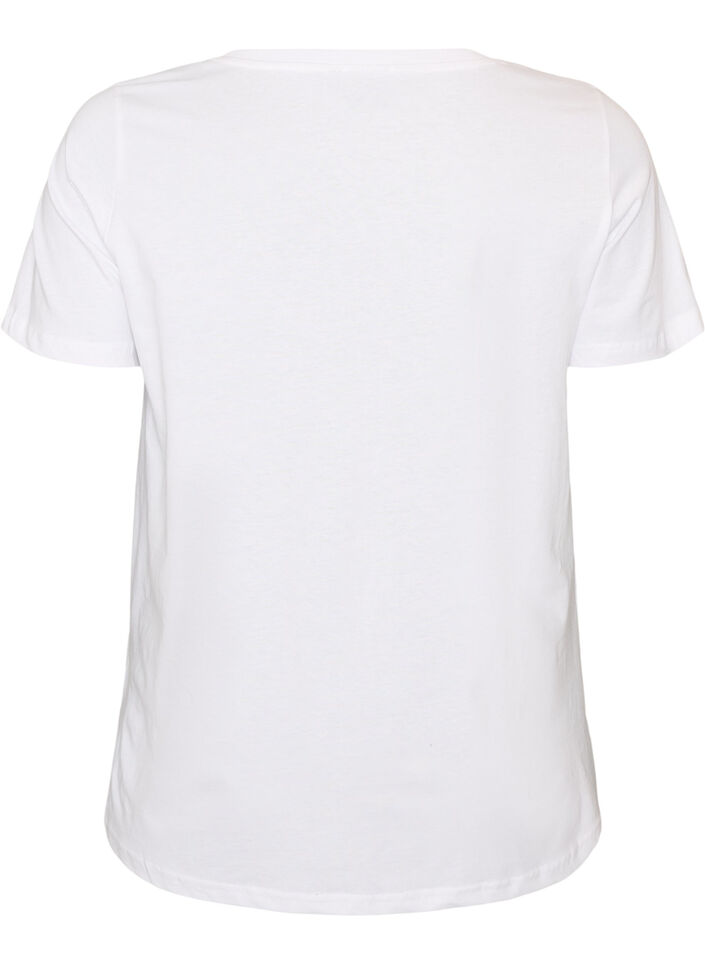T-shirt en coton avec imprim&eacute; sur le devant et col en V, Blanc, Packshot image number 1