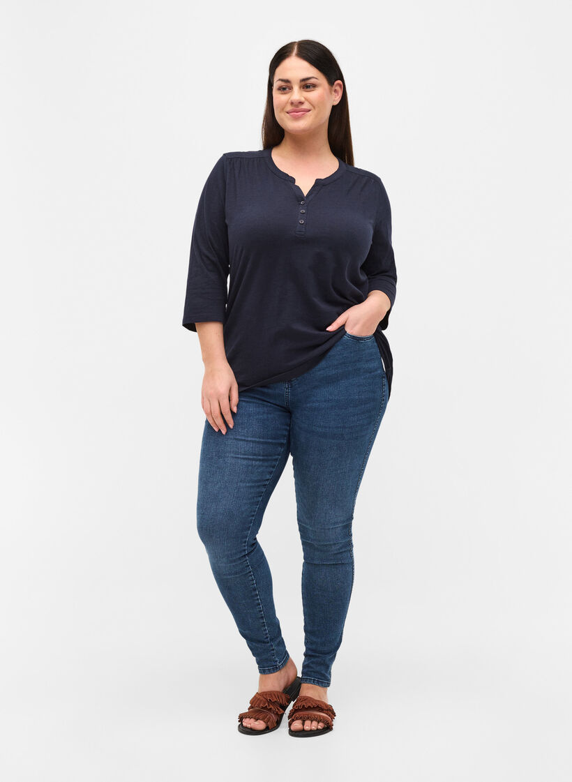 Baumwollbluse mit 3/4-Ärmeln, Night Sky, Model image number 2