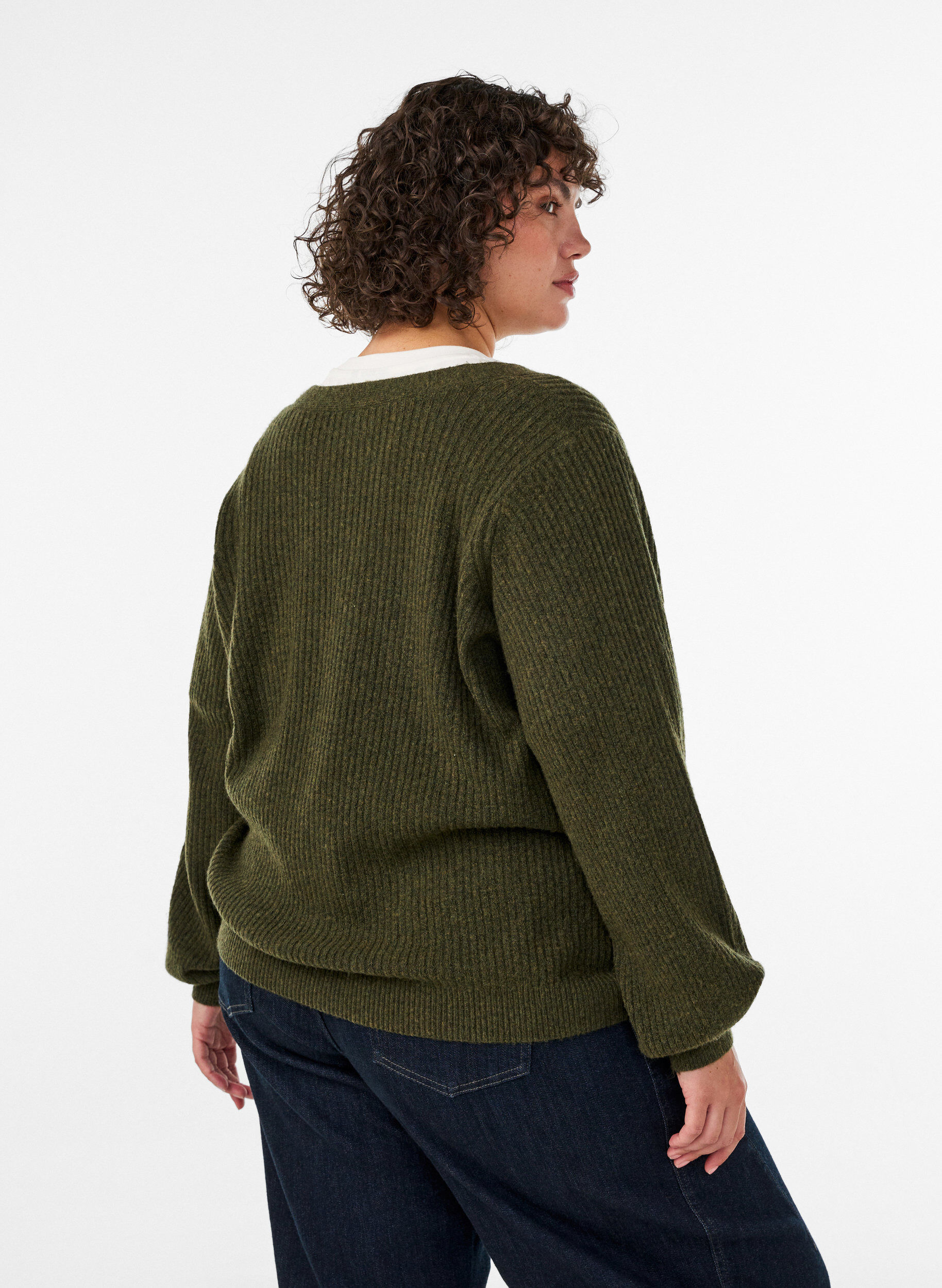 ZizziCardigan avec col en V et texture c&ocirc;tel&eacute;e, Vert fonc&eacute;, Model image number 2