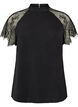Blouse &agrave; col montant avec manches courtes en dentelle, Noir, Packshot image number 0