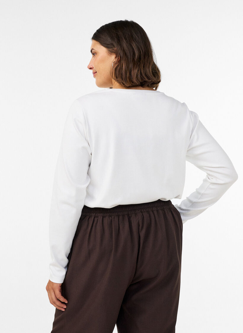 Langarm-Basic-T-Shirt mit Rundhalsausschnitt, Wei&szlig;, Model image number 2