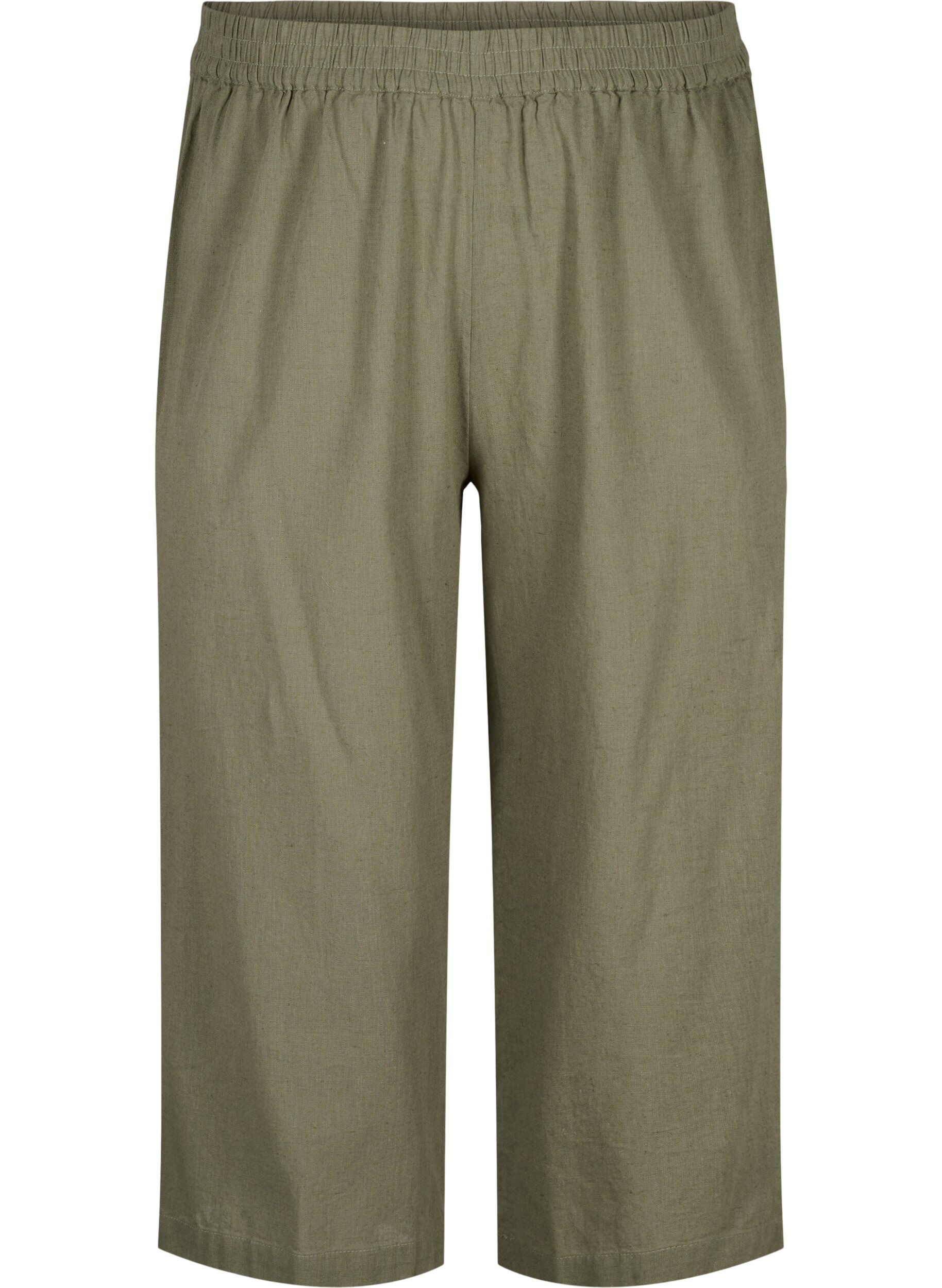 Zizzi Pantalon 7/8 en coton et lin m&eacute;lang&eacute;s, Deep Lichen Green, Packshot image number 0