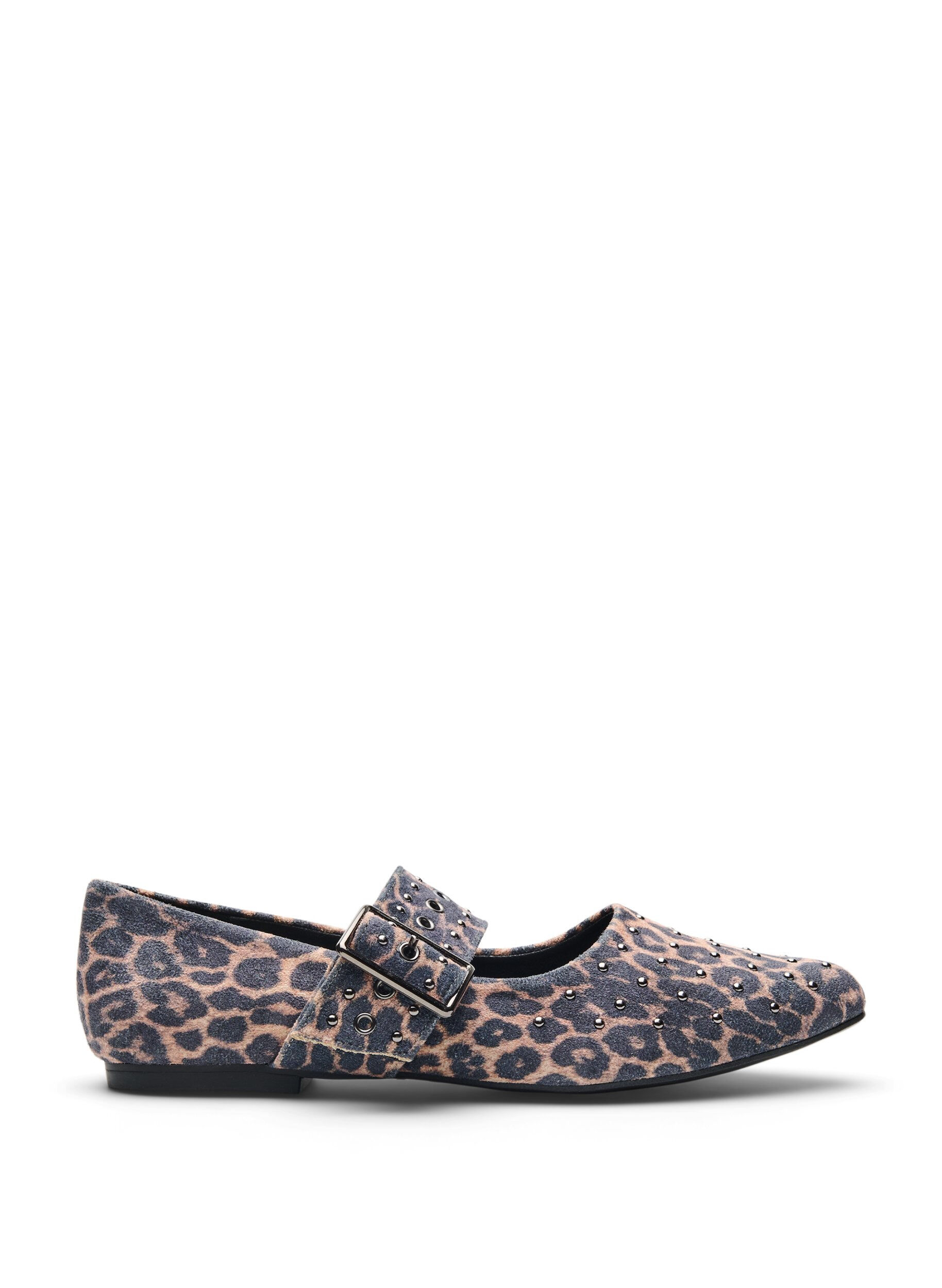 Extra-Weite - Leopardprint Ballerina mit Schnalle und Nieten