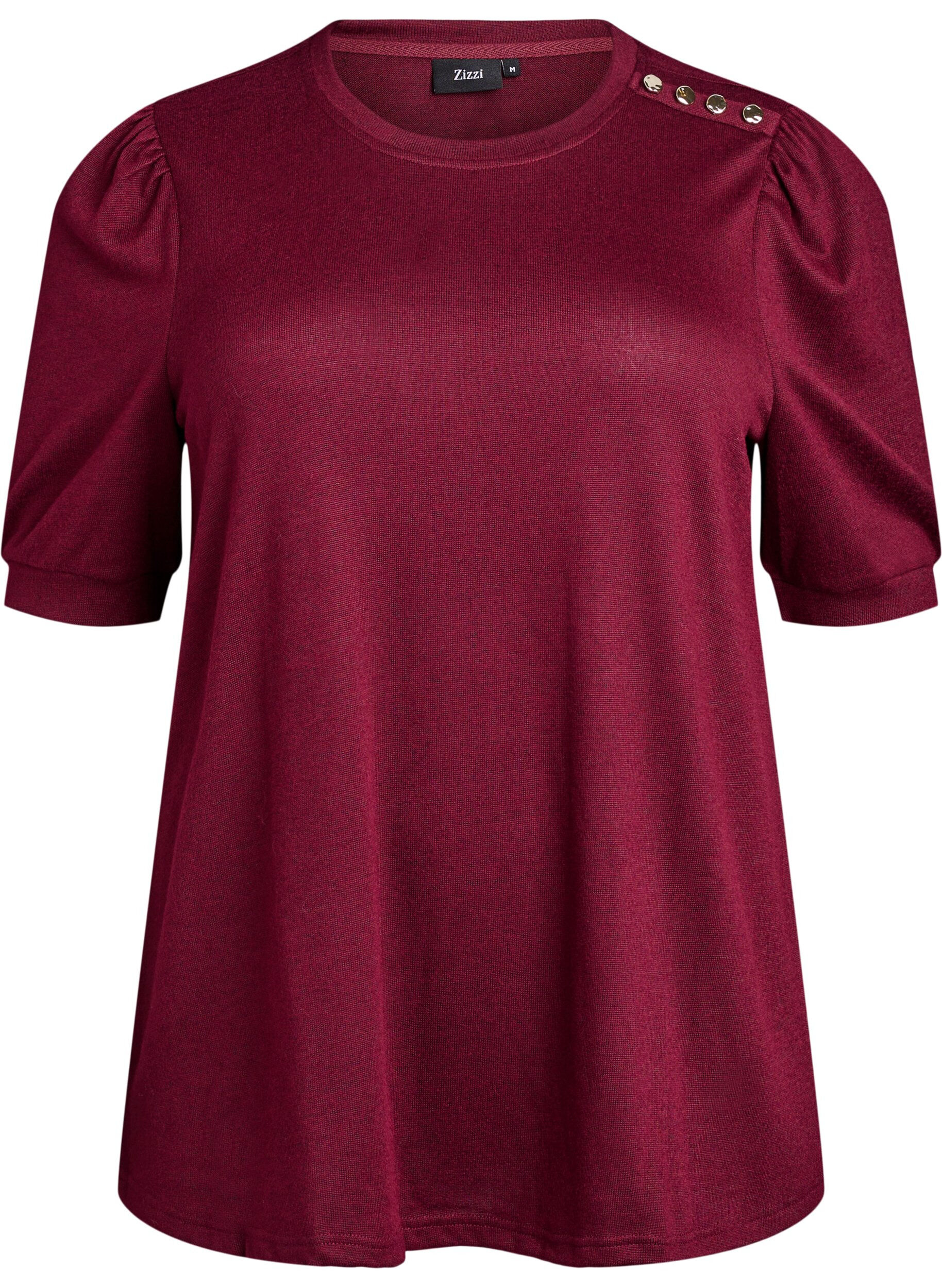ZizziBluse mit Knopfdetail und kurzen Puff&auml;rmeln, Dunkles Bordeaux, Packshot image number 0