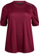 Bluse mit Knopfdetail und kurzen Puff&auml;rmeln, Dunkles Bordeaux, Packshot image number 0