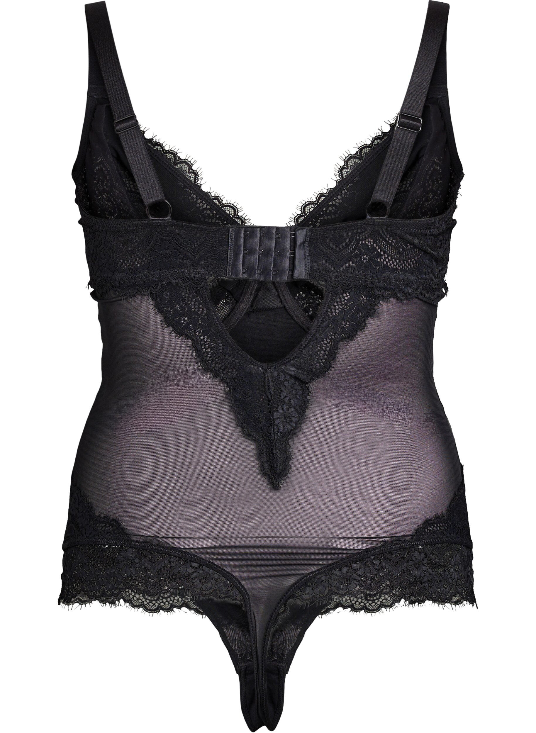 Zizzi Body en maille avec dentelle et armatures, Noir, Packshot image number 1