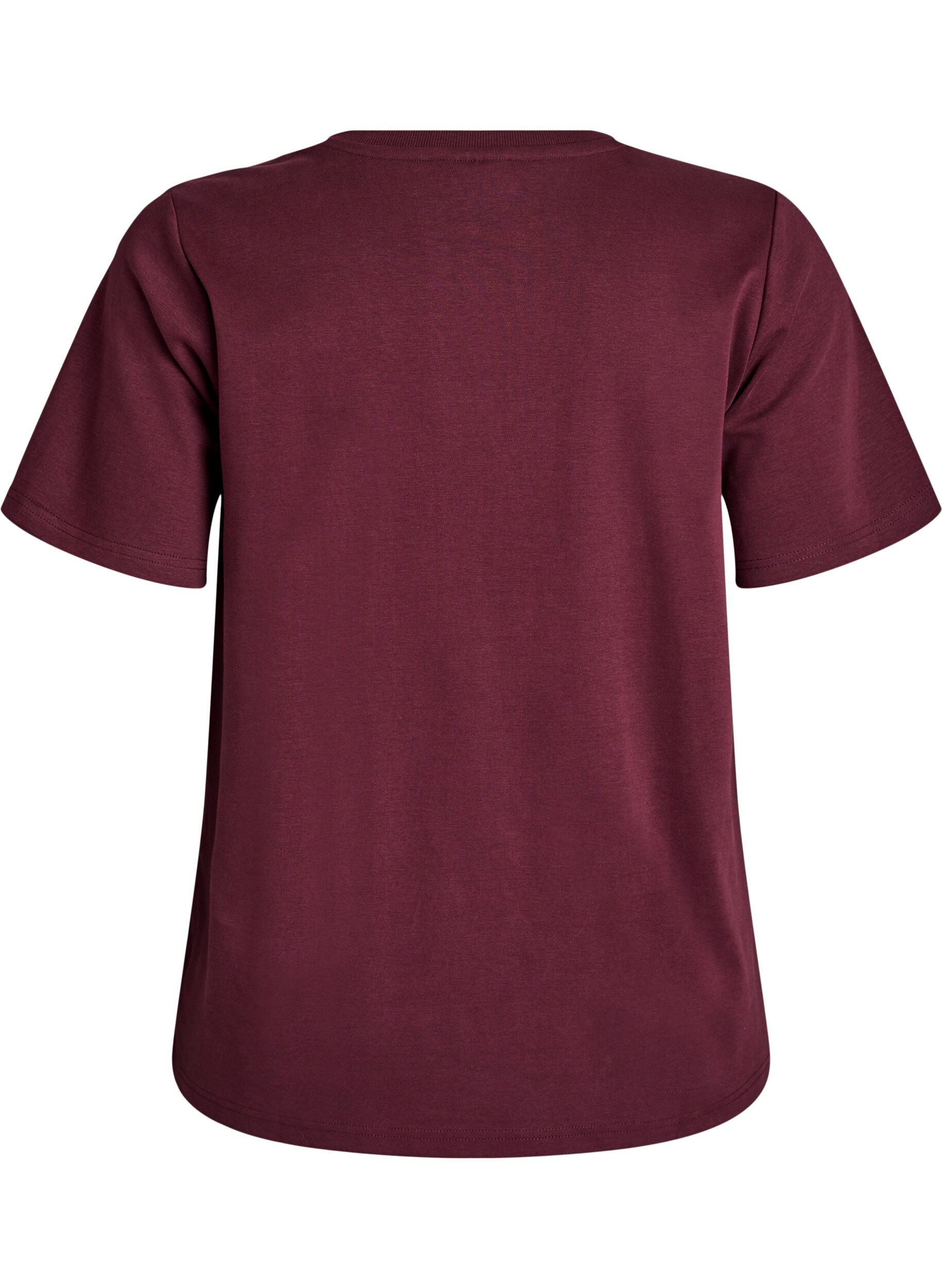 Zizzi Basic-T-Shirt mit V-Ausschnitt aus Bio-Baumwolle, Dunkles Bordeaux, Packshot image number 1