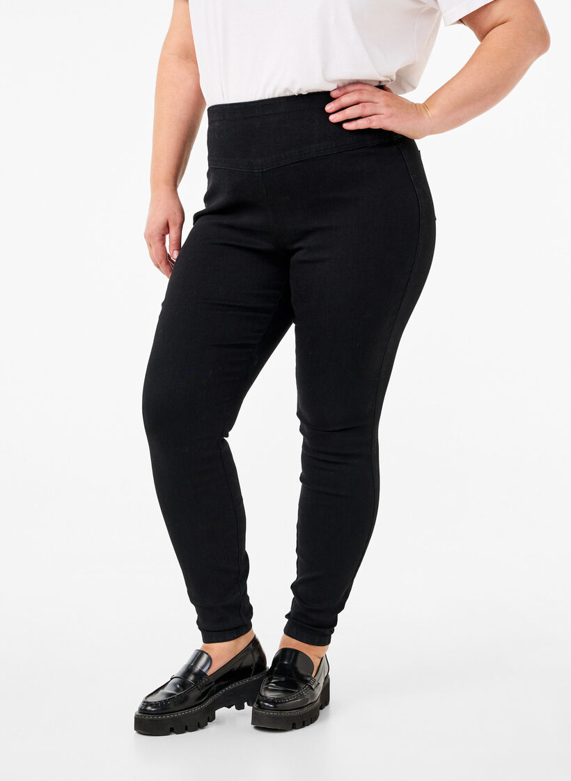Jegging extensible taille haute, Black, Model image number 2