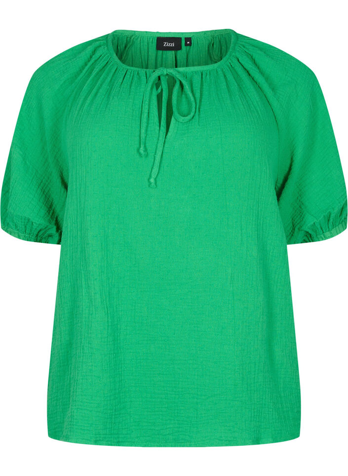 Blouse en coton &agrave; manches mi-longues, Bright Green, Packshot image number 0