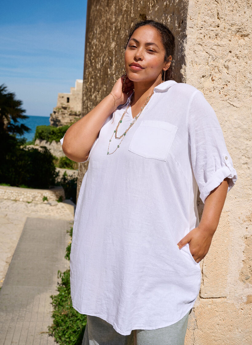 Tunika aus Leinen und Viskose mit A-Linie, Wei&szlig;, Image image number 0
