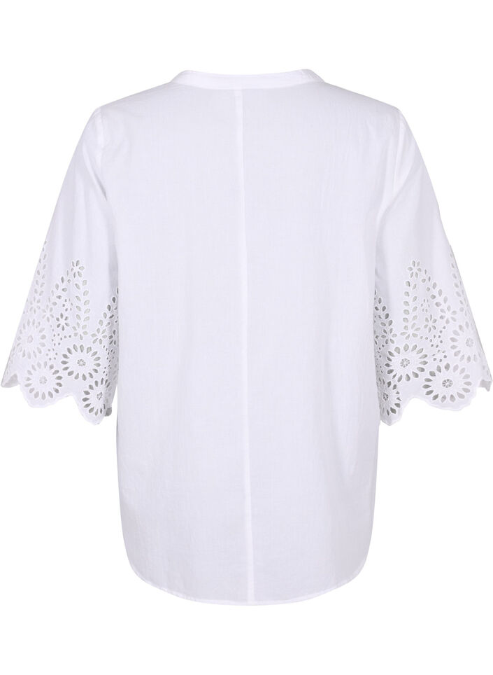 Bluse mit Spitzenbesatz und 3/4-Ärmeln, Bright White, Packshot image number 1