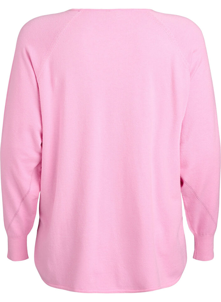 Blouse en maille &agrave; col rond et motif tricot&eacute;, Rose, Packshot image number 1