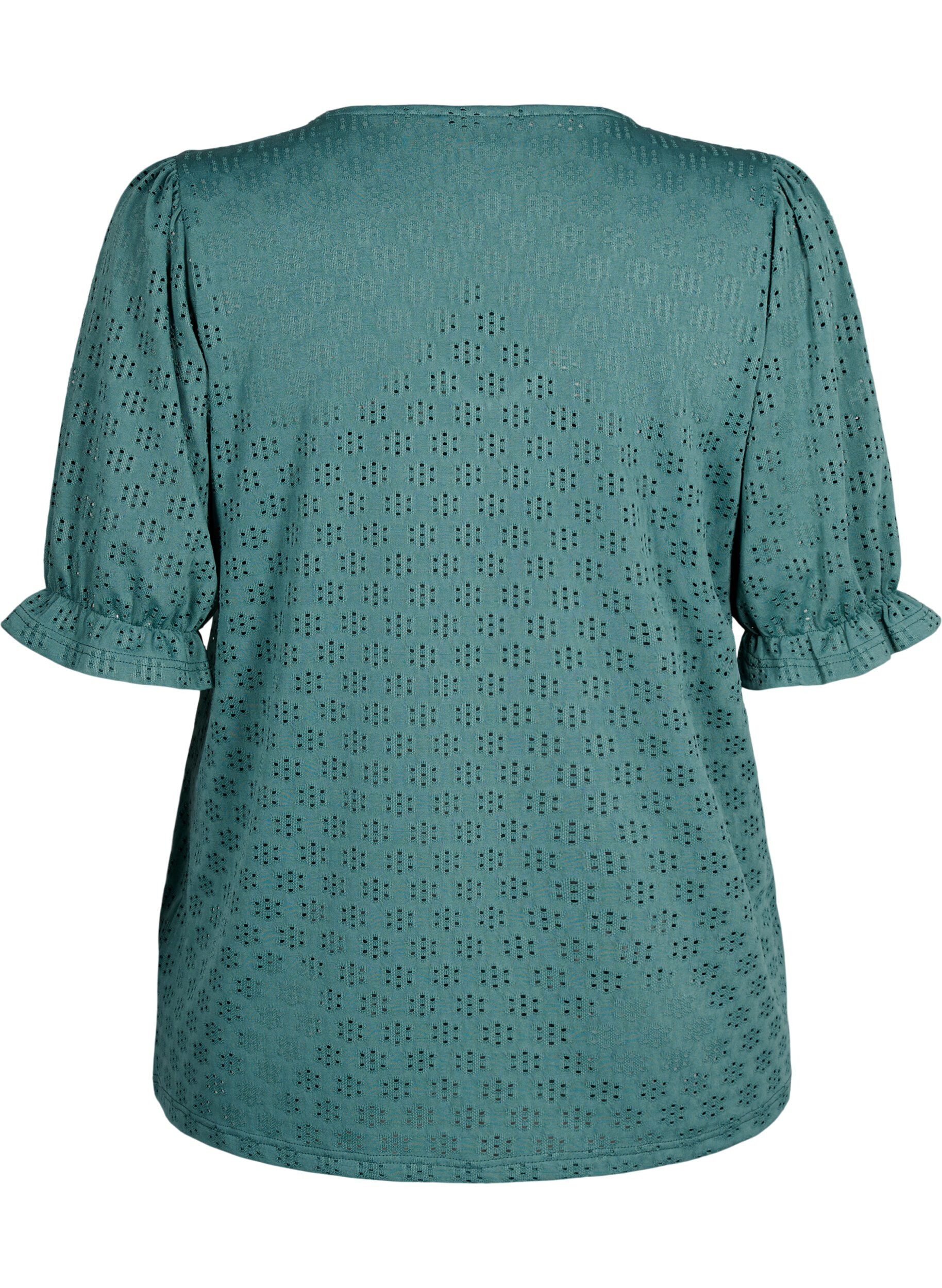 Zizzi Bluse mit V-Ausschnitt und Lochmuster, Sea Pine, Packshot image number 1