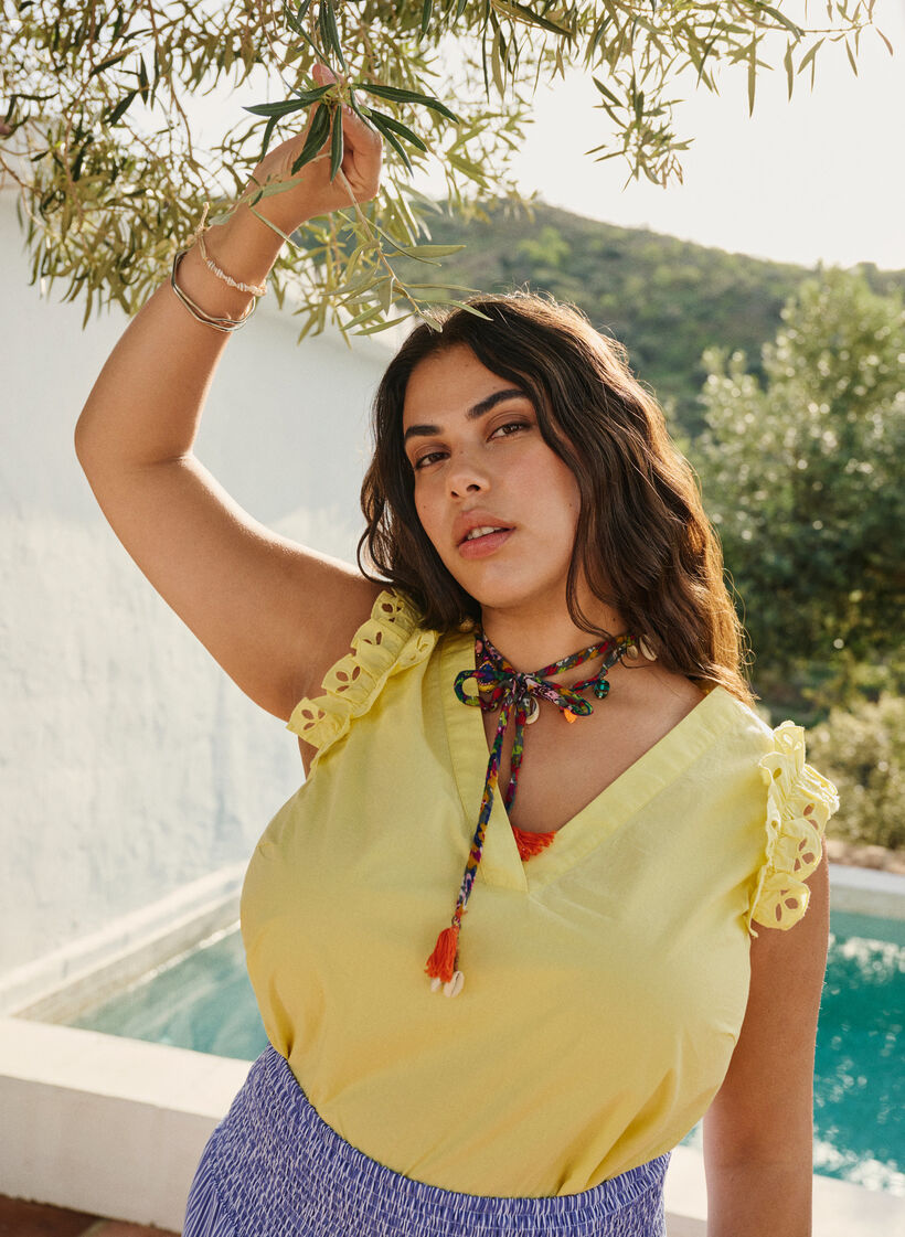 Ärmelloses Baumwolltop mit Rüschen, Gelb, Image image number 0