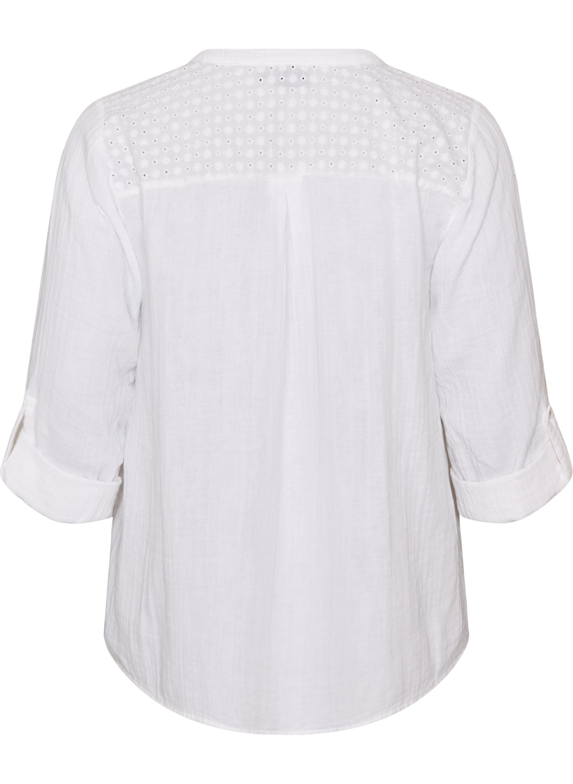 ZizziBlouse en mousseline de coton avec broderie anglaise, Blanc, Packshot image number 1