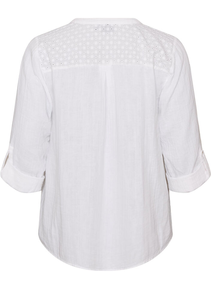 Blouse en mousseline de coton avec broderie anglaise, Blanc, Packshot image number 1