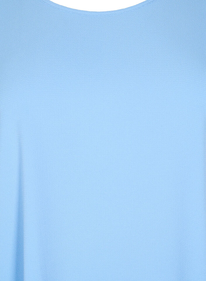 Bluse mit kurzen Ärmeln und einem Rundhalsausschnitt, Blau, Packshot image number 2