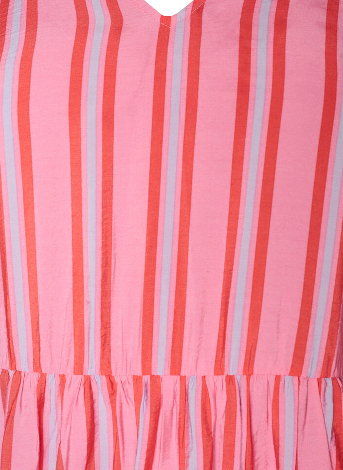 Gestreiftes Midikleid mit Empire-Schnitt und R&uuml;schen, Pink, Packshot image number 2