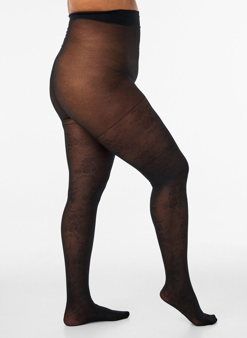 Gebl&uuml;mte Strumpfhose, 30 den, Schwarz, Model image number 0