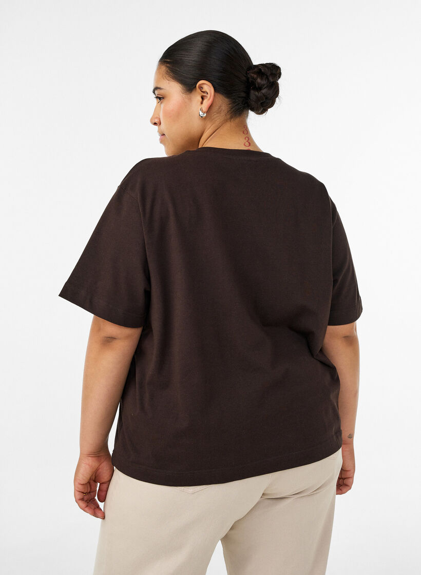 T-shirt coupe boxy en coton, Marron, Model image number 2