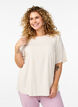 FLASH – Kurzärmelige, gewebte Bluse mit Rundhals, Beige, Model image number 0