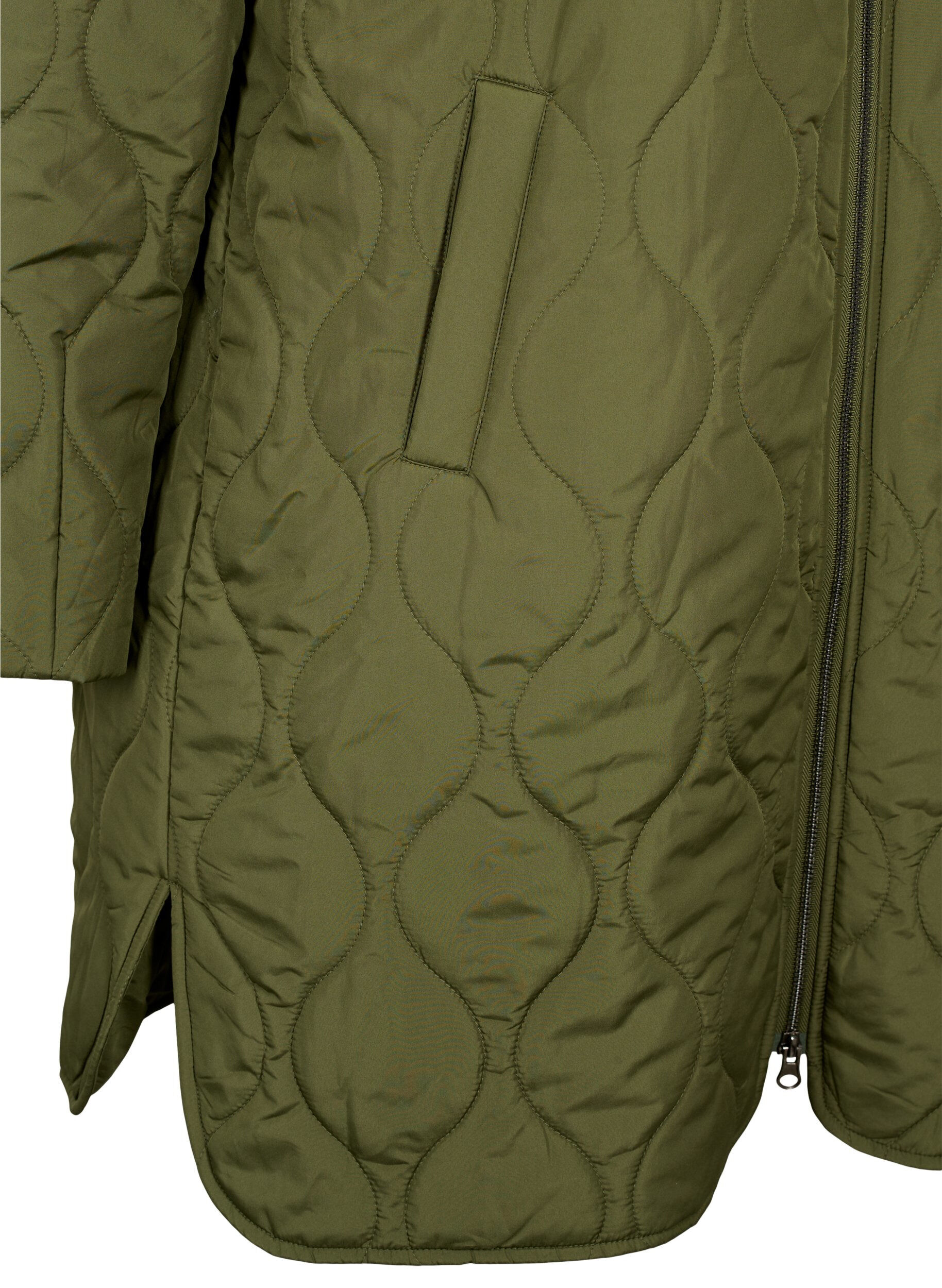 Zizzi Lange gef&uuml;tterte Jacke mit Taschen und Rei&szlig;verschluss, Winter Moss, Packshot image number 3