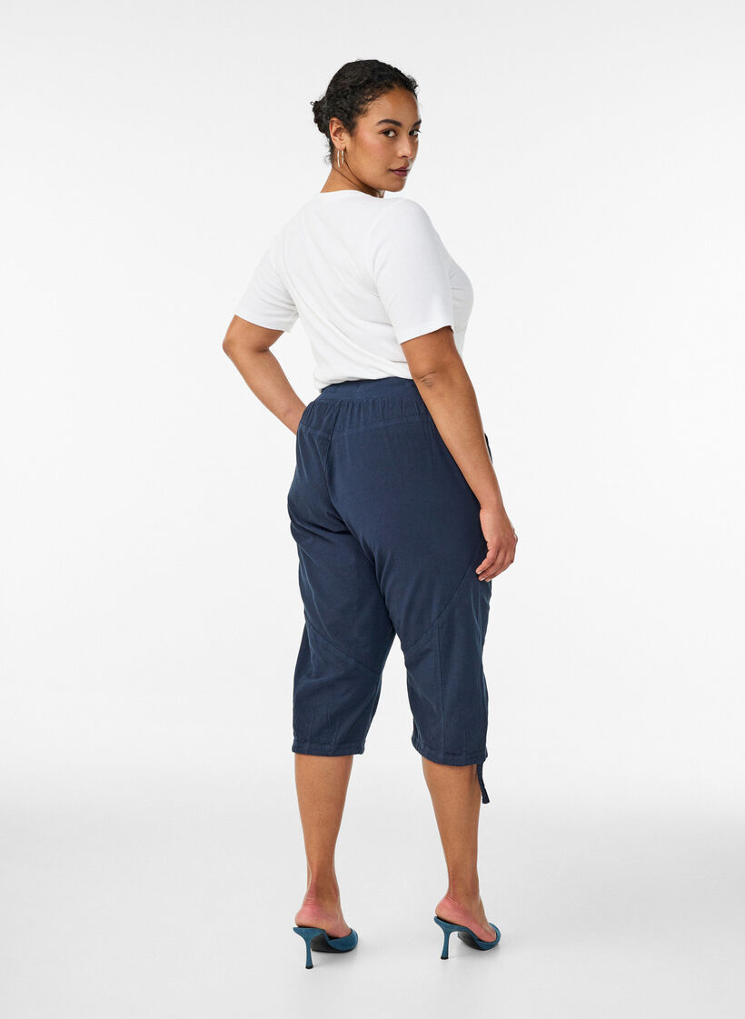 Pantacourt en coton, Bleu, Model image number 1