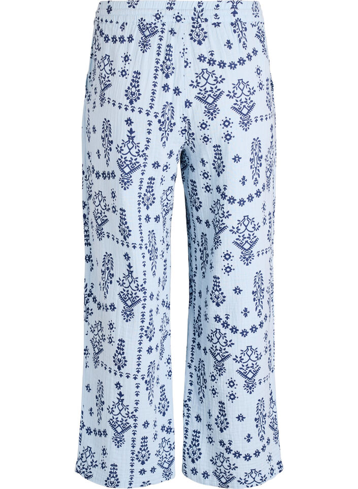 Pantalon ample en mousseline de coton &agrave; pois, Bleu Clair, Packshot image number 1