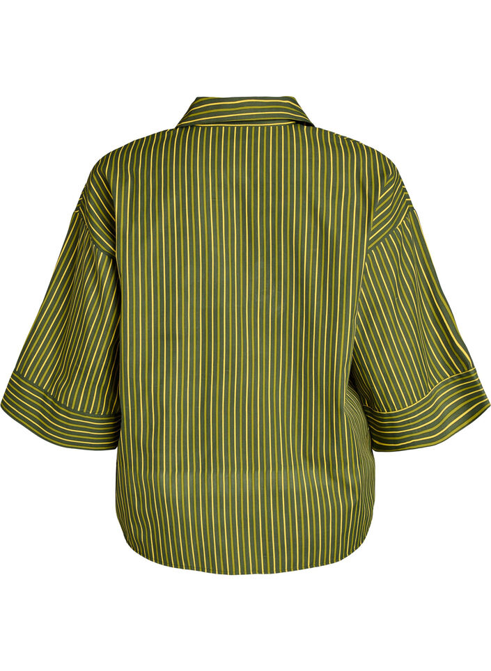 Chemise ample &agrave; rayures avec manches 3/4, Vert, Packshot image number 1