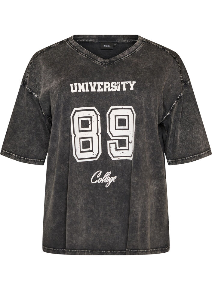Oversized T-Shirt aus Bio-Baumwolle mit College-Print, Schwarz, Packshot image number 0