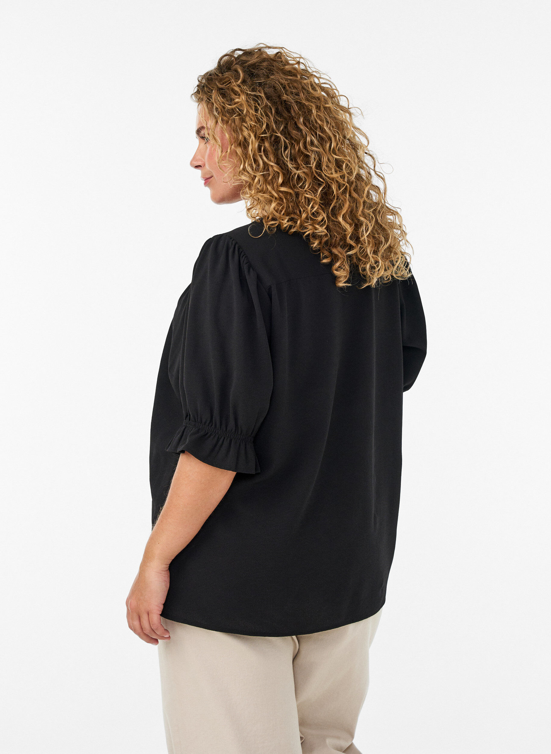 ZizziHemdbluse mit 1/2-&Auml;rmeln, Schwarz, Model image number 2