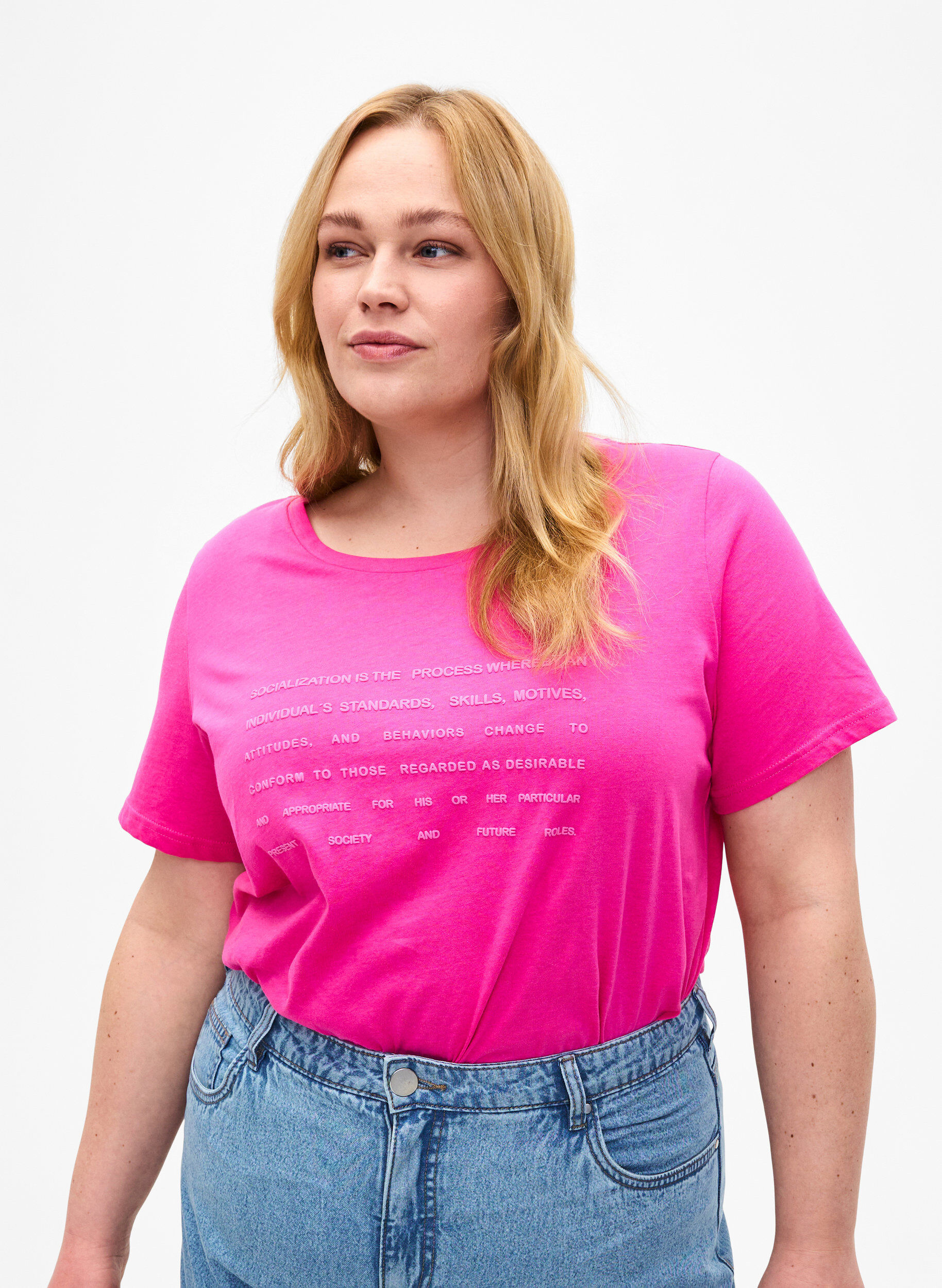 Zizzi T-Shirt mit Text-Motiv, Shocking Pink W.Pink, Model image number 0