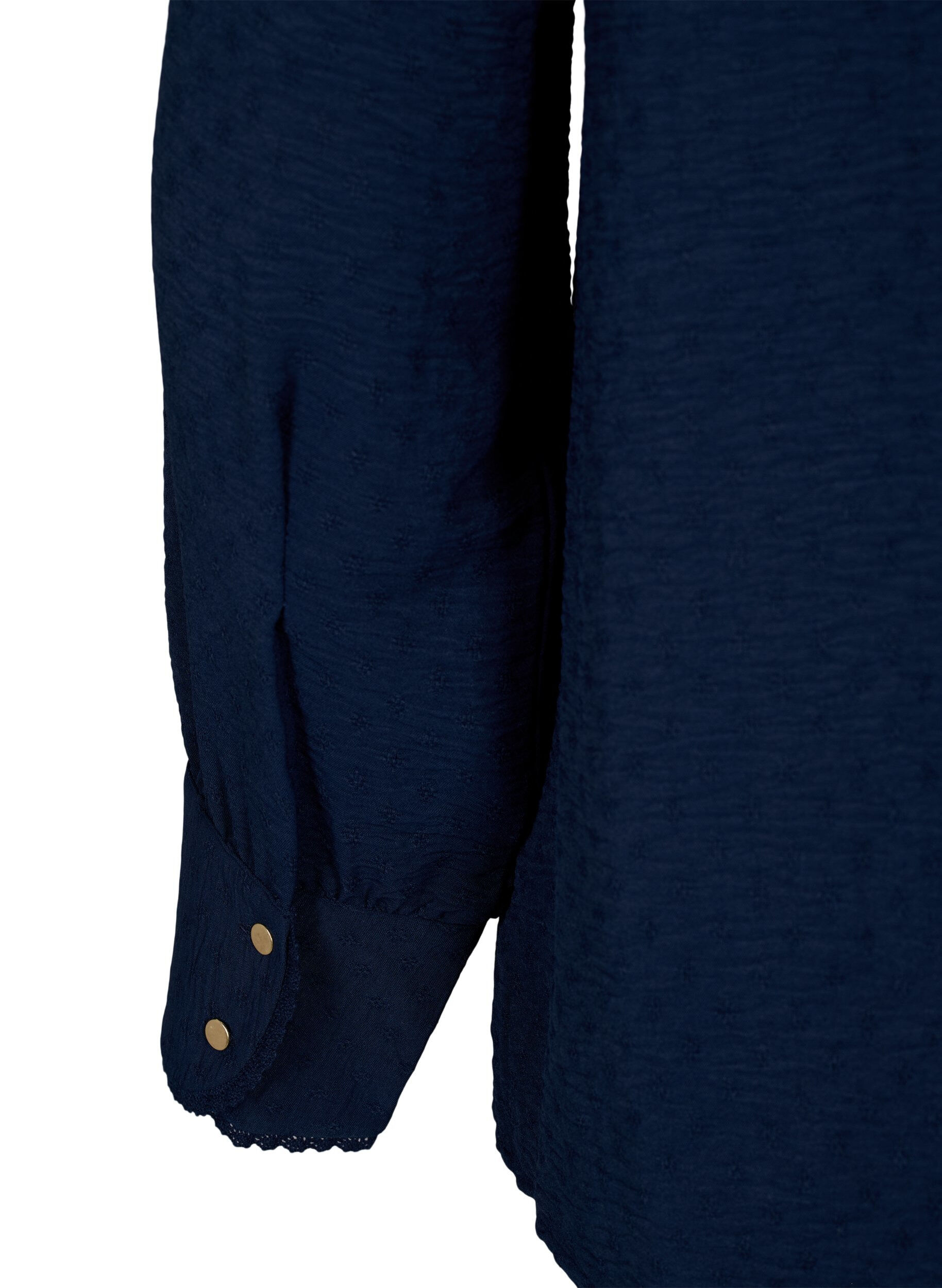 Zizzi  Langarmbluse mit Struktur, Navy Blazer, Packshot image number 3