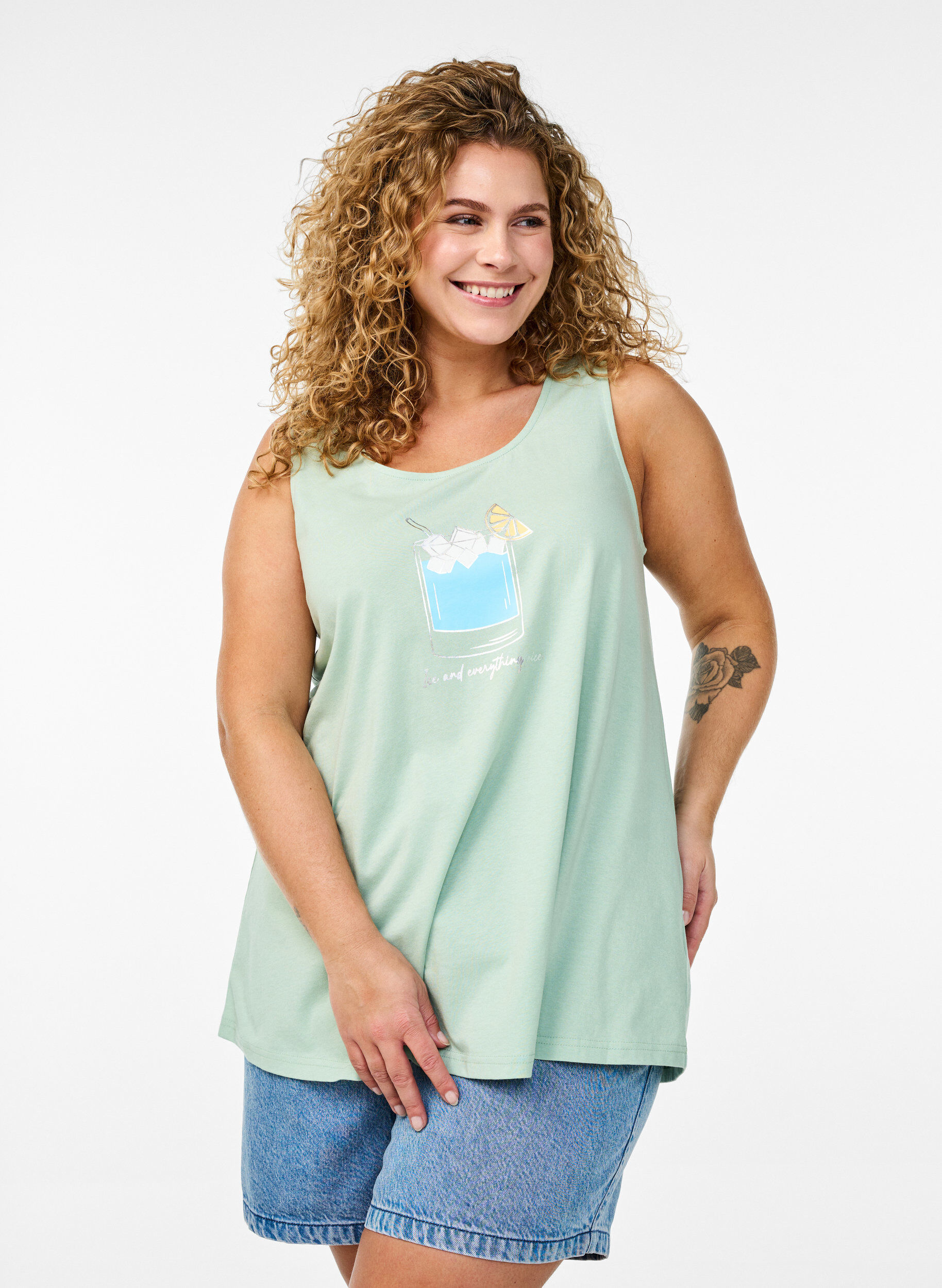 Top en coton avec forme en A, Vert, Model