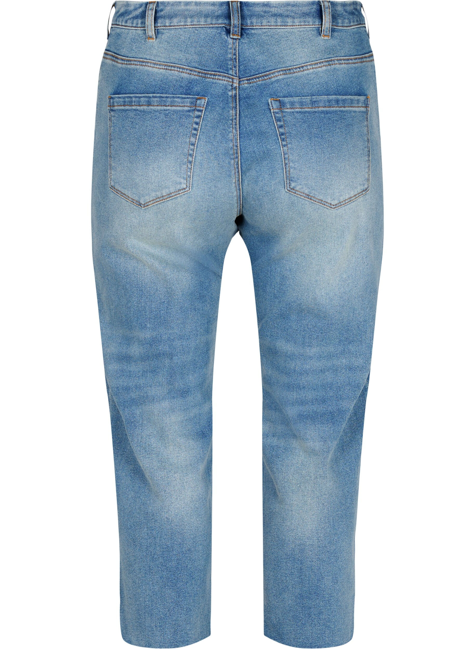 Zizzi 7/8-Jeans mit Fransensaum und hoher Taille, Blau, Packshot image number 1