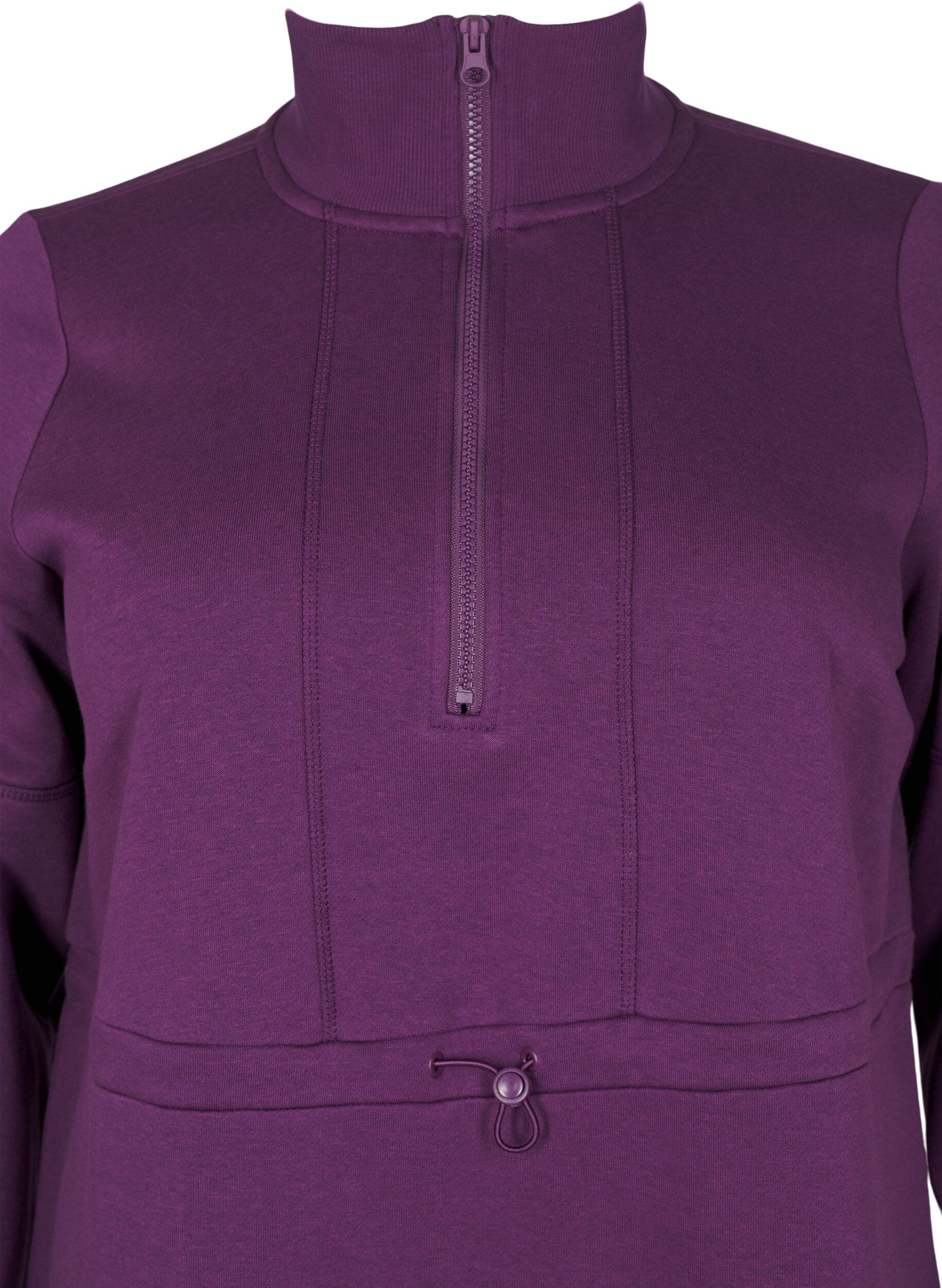 Zizzi Kurzes Sweatshirtkleid mit Stehkragen und verstellbarer Taille, Deep Purple, Packshot image number 2